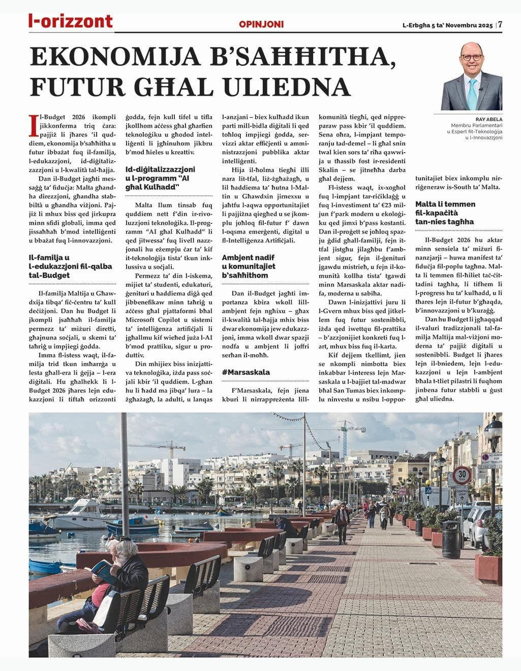 Ray Abela — article excerpt, L-Orizzont, November 5, 2025